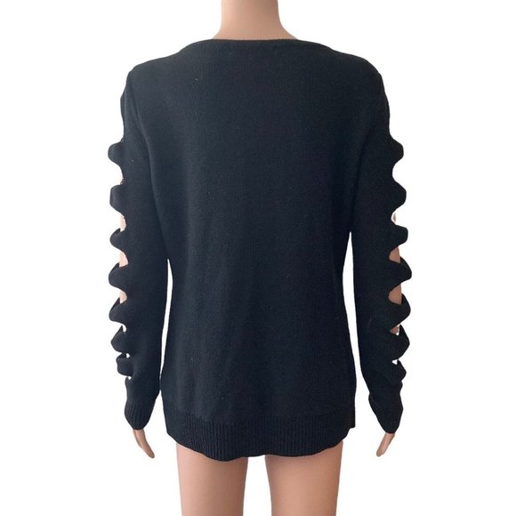 Harper Lane Sweater Womens Black Hole Accent Sleeve Size Medium - Picture 2 of 6